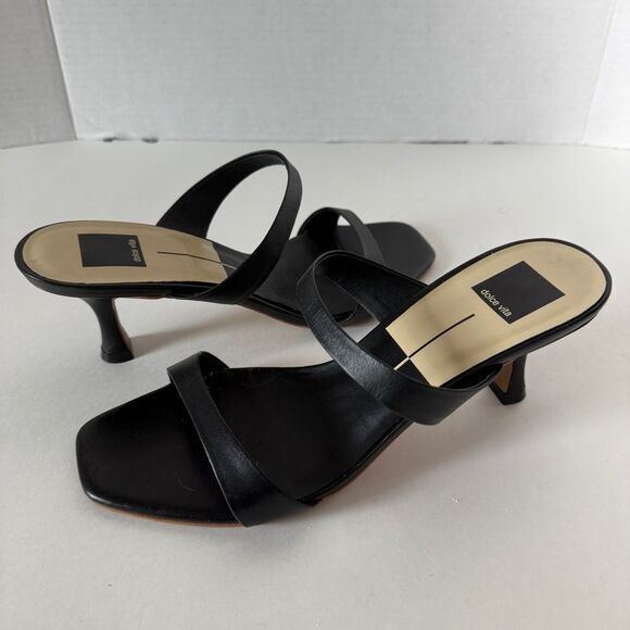 Dolce Vita Women’s Genora Black Leather Heels Square Toe Slide Sandals Size 9.5 - Picture 3 of 8